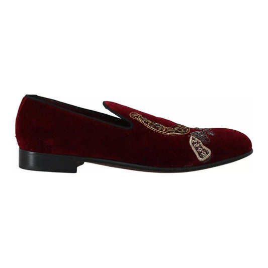 Dolce & Gabbana Bordeaux Velvet Loafers Gun Horseshoe Shoes 1728,67345645728,Bordeaux,Dolce & Gabbana,EU39/US6,Loafers - Men - Shoes,Loafers - Shoes,Material: 100% Cotton Velvet,Men,Men - Shoes,New with tags,Shoes,Slip-On Loafers - Loafers - Shoes