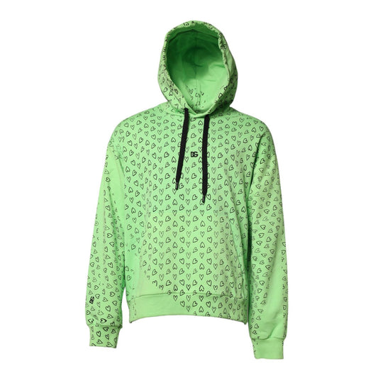 Dolce & Gabbana Green Cotton Logo Heart Print Hooded Sweater TSH90267-54