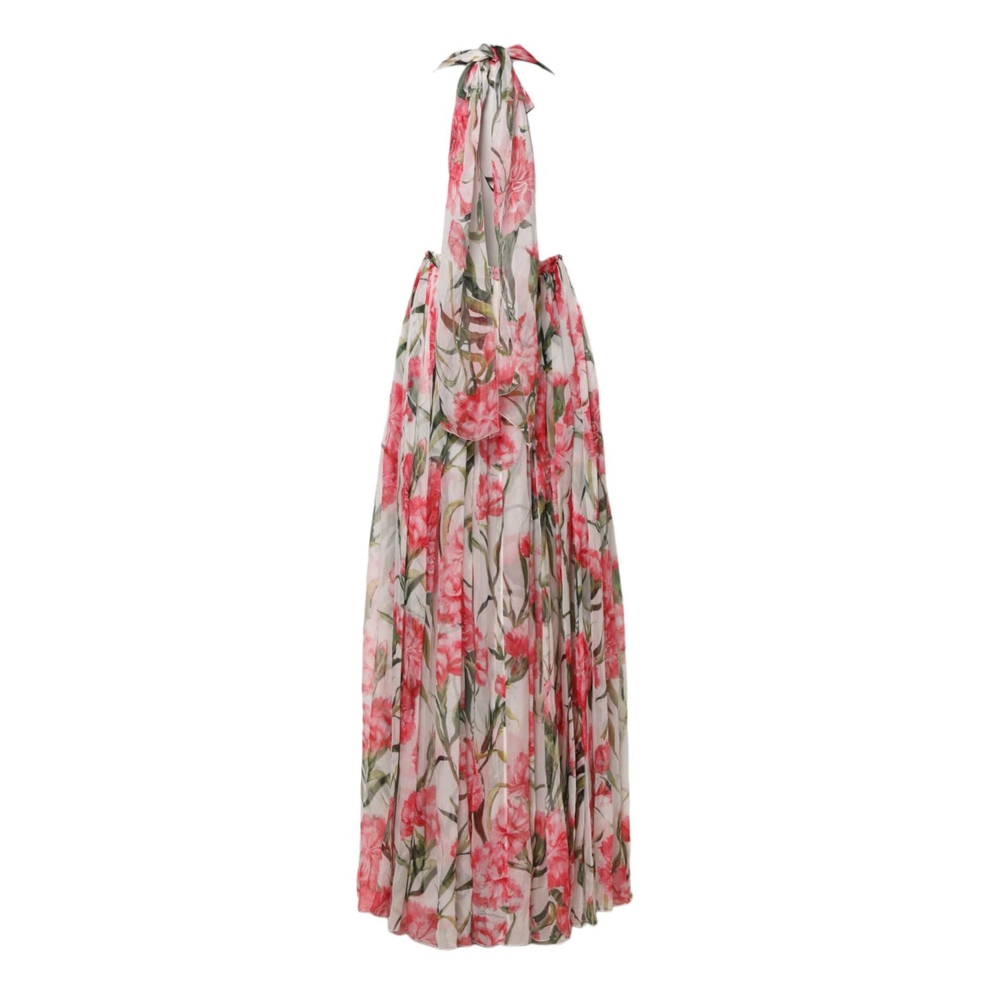 Dolce & Gabbana White Floral Silk Halter A-line Maxi Dress