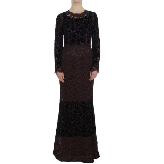 Dolce & Gabbana Purple Floral Lace Ricamo Maxi Dress