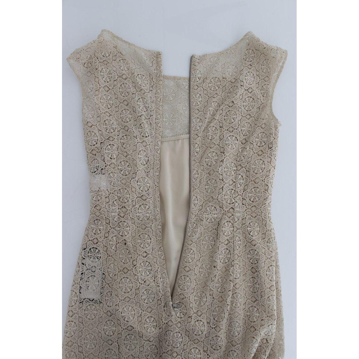 Dolce & Gabbana Beige Ricamo Cutout Cotton Sheath Dress