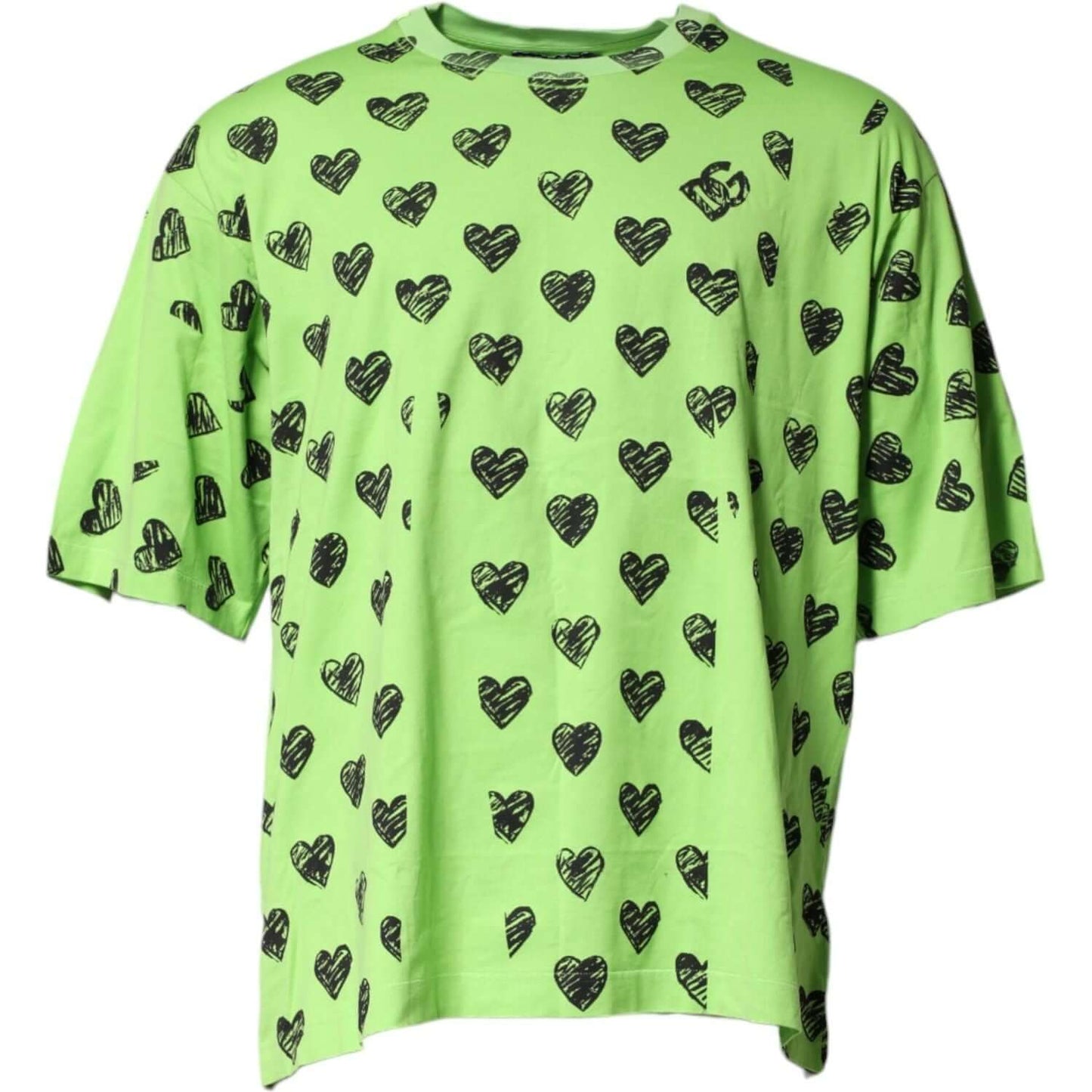 Dolce & Gabbana Green Heart Print Cotton Crew Neck T-shirt TSH90513-52