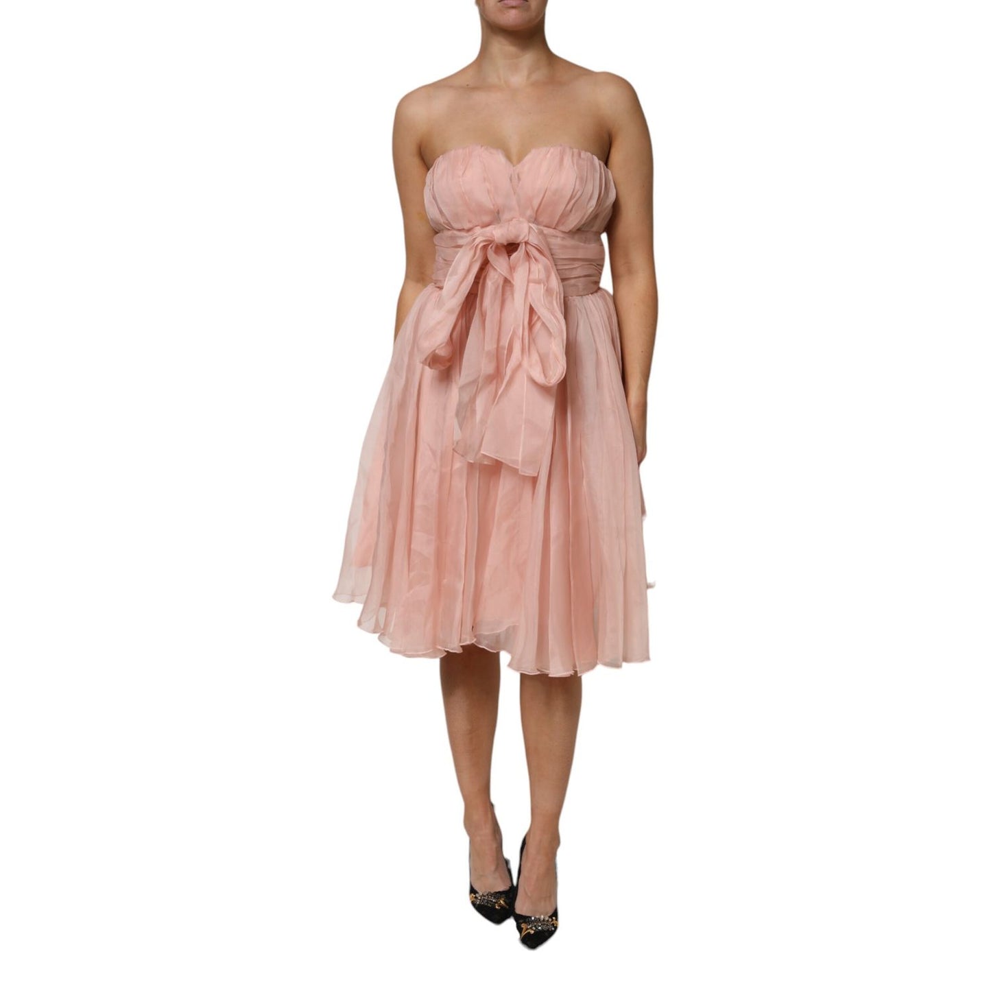Dolce & Gabbana Pink Silk Chiffon A-line Pleated Midi Dress Dolce & Gabbana