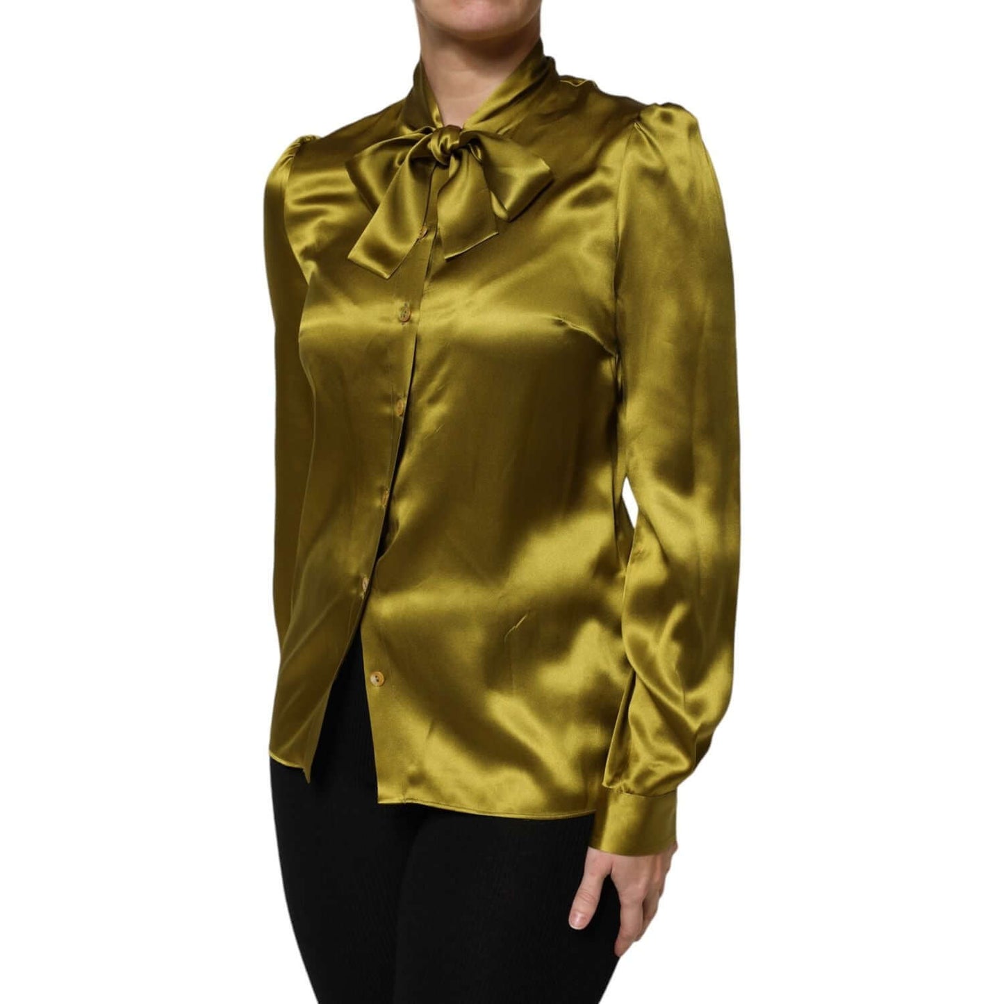 Dolce & Gabbana Green Ascot Collar Long Sleeves Blouse Top TSH87607-40