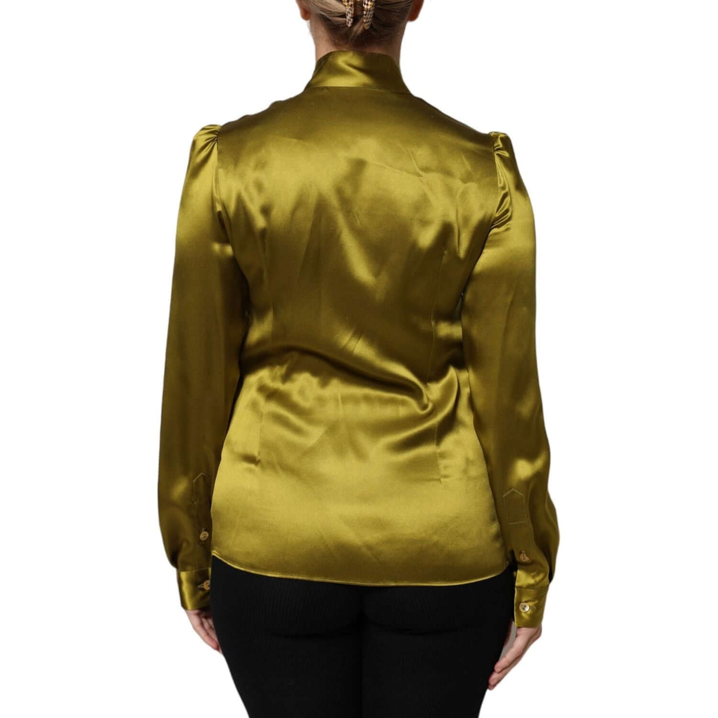 Dolce & Gabbana Green Ascot Collar Long Sleeves Blouse Top TSH87607-40