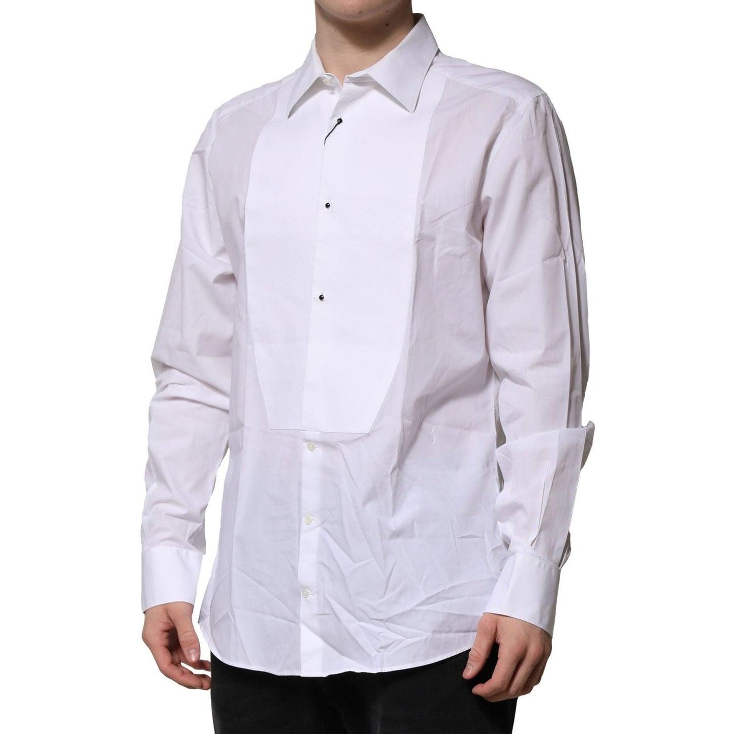 Dolce & Gabbana White Bib Cotton Poplin GOLD Formal Shirt TSH906715-44