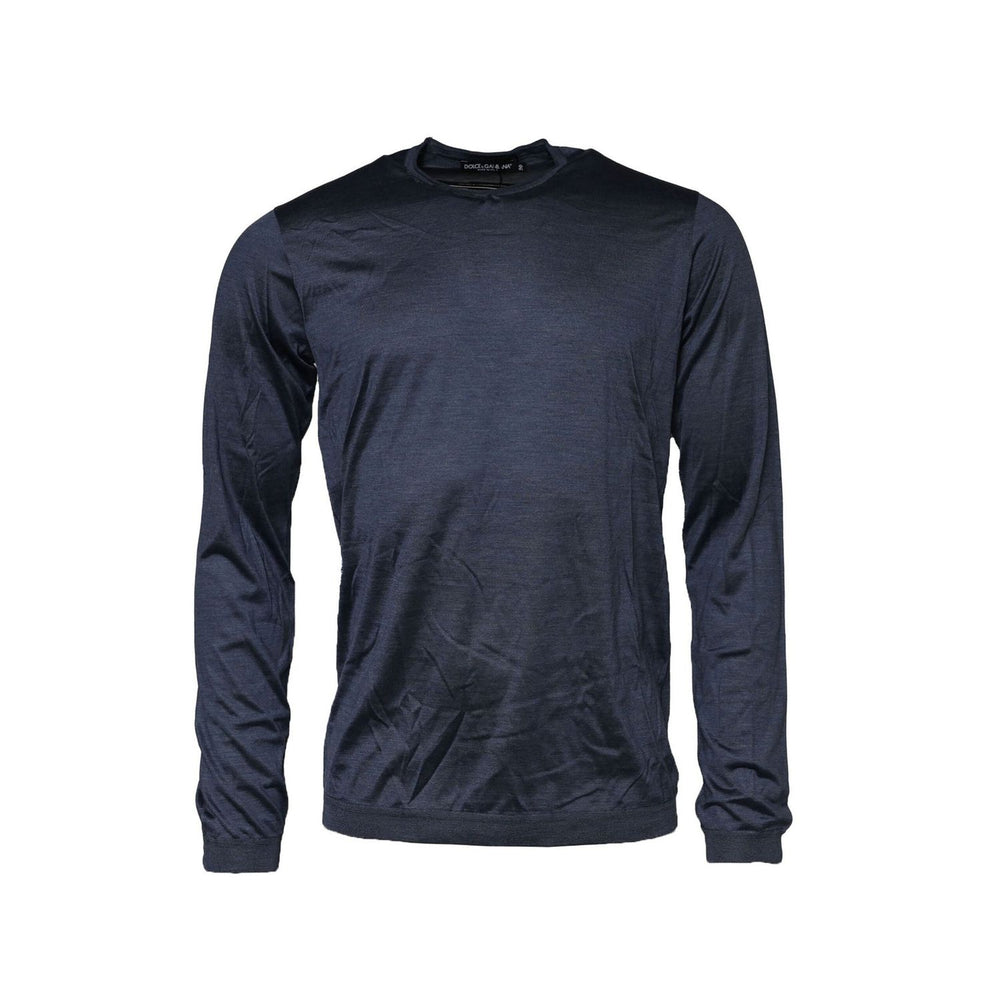 Dolce & Gabbana Dark Blue Silk Crew Neck Sweatshirt Sweater