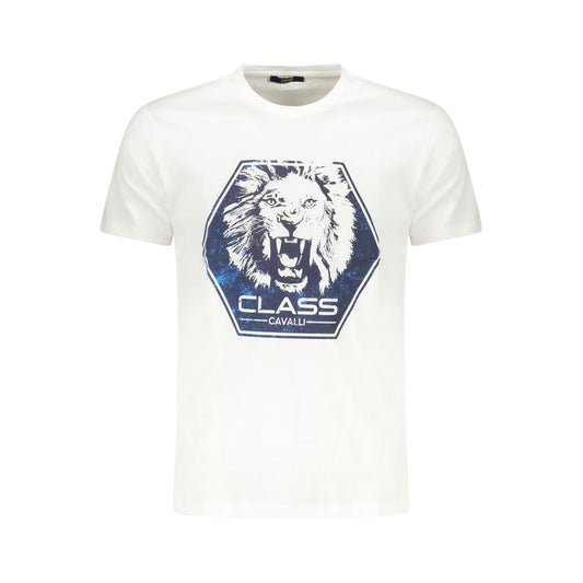 Cavalli Class White Cotton Men T-Shirt CA-36649-M