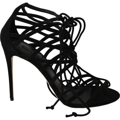 Dolce & Gabbana Black Suede Strap Stilettos Sandals 1728,67345645728,Black,Dolce & Gabbana,EU36.5/US6,Material: 100% Capra goatskin SUEDE,New with tags,Sandals - Shoes,Sandals - Women - Shoes,Shoes,Stiletto Heels - Sandals - Shoes,Strap-Ons - Sandals - Sh