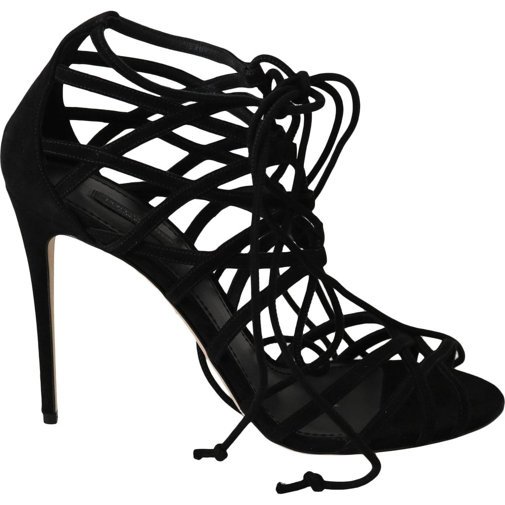 Dolce & Gabbana Elegant Black Suede Gladiator Stilettos Dolce & Gabbana Black