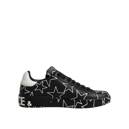 Dolce & Gabbana Black White Stars Low Top Men Sneakers Shoes