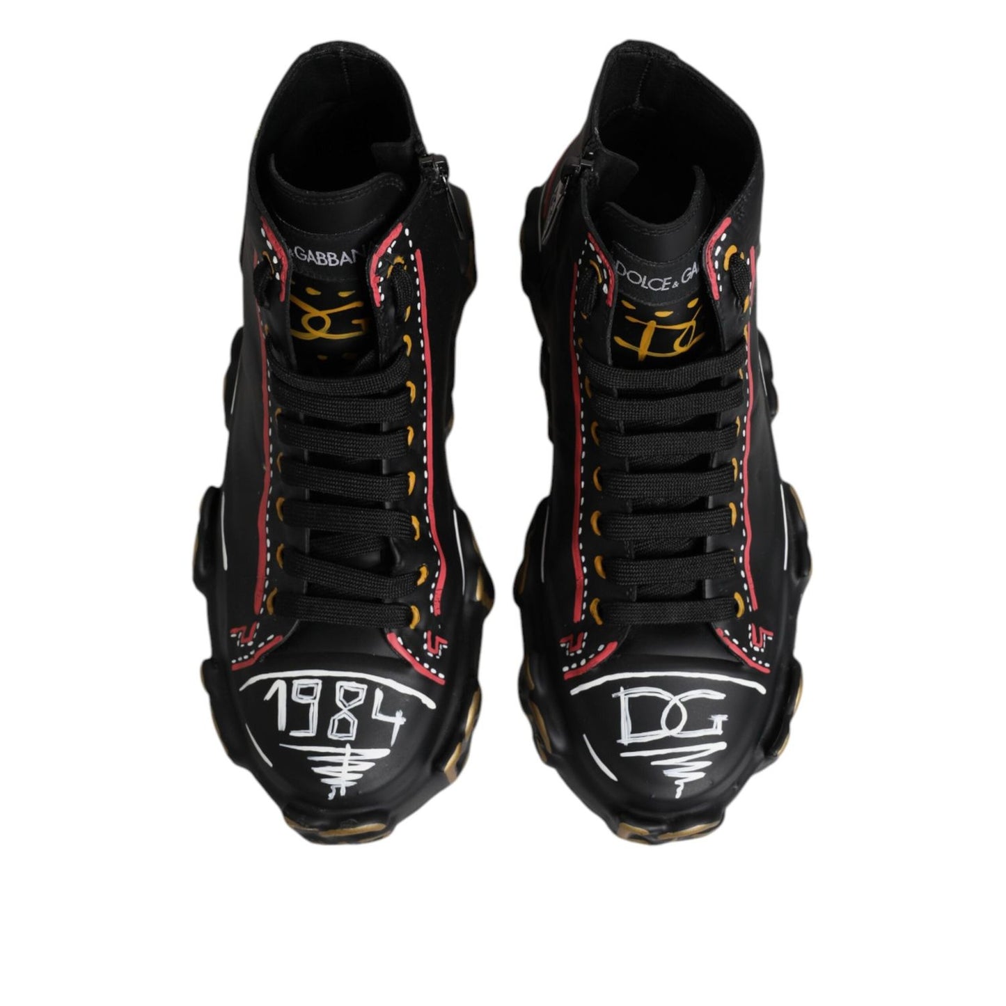 Dolce & Gabbana Black Leather Logo High Top Sneakers Shoes