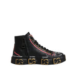 Dolce & Gabbana Black Leather Logo High Top Sneakers Shoes