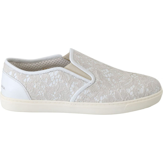 Dolce & Gabbana White Leather Lace Slip On Loafers Shoes 1% PA,13% Gomma,1728,34% Leather,40% PL,67345645728,8% Viscose,Dolce & Gabbana,EU35/US4.5,Loafers - Shoes,Material: 4% Cotton,New with tags,Shoes,Slip-On Loafers - Loafers - Shoes,Sneakers - Women -