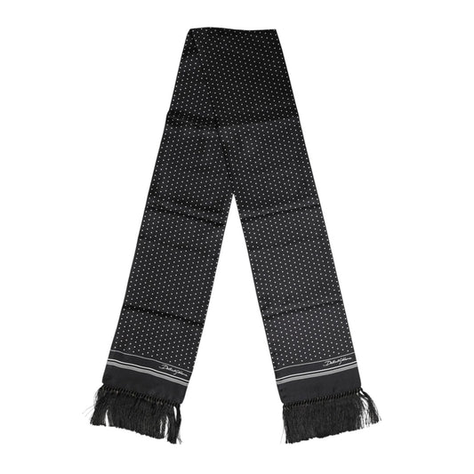 Dolce & Gabbana Black White Polka Dot Fringes Foulard Scarf