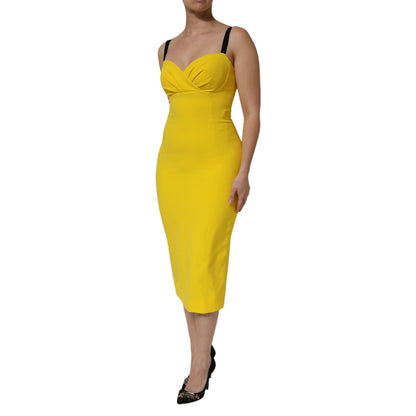 Dolce & Gabbana Yellow Polyester Sleeveless Sheath Midi Dress