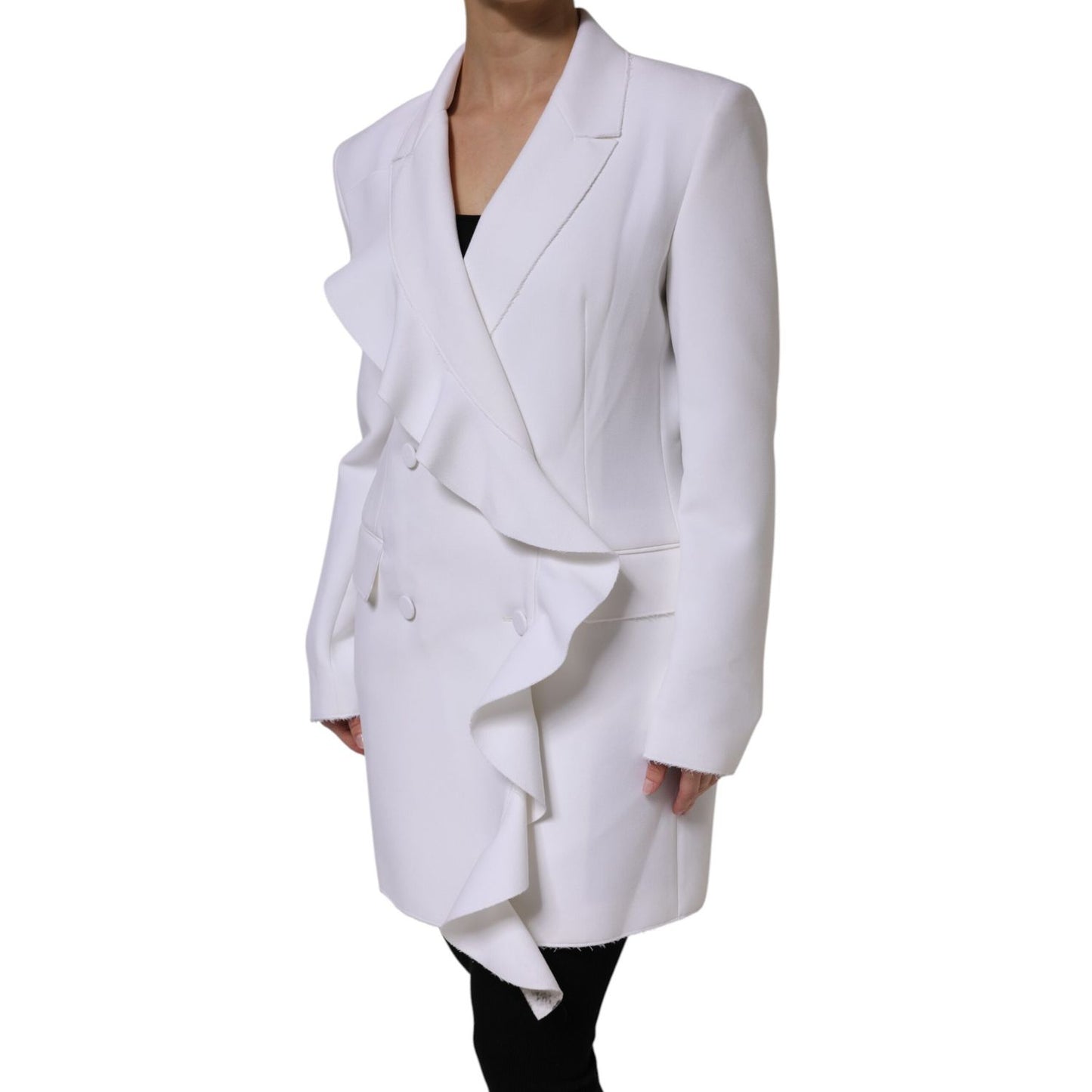 MSGM White Polyester Long Sleeves Ruffled Wrap Jacket