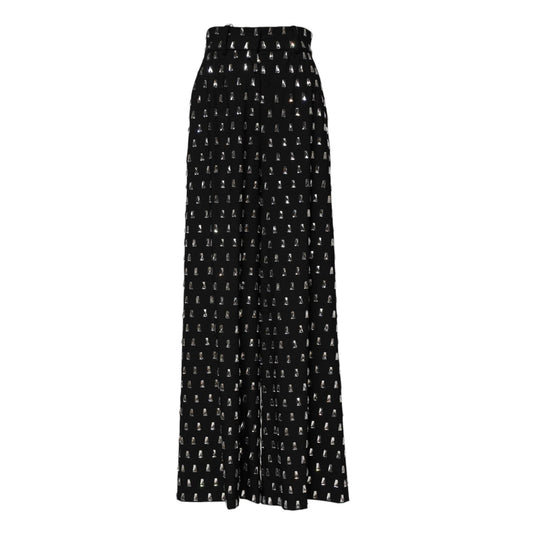 Dolce & Gabbana Black Crystal Embellished Wide Leg Pants PAN75527-40