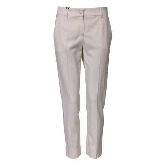 Dolce & Gabbana White Wool Mid Waist Tapered Trouser Pants PAN75572-38