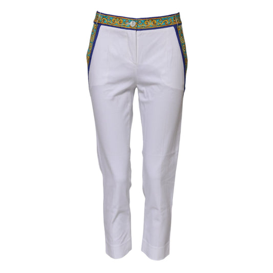 Dolce & Gabbana White Cotton Mid Waist Tapered Trouser Pants PAN75574-36