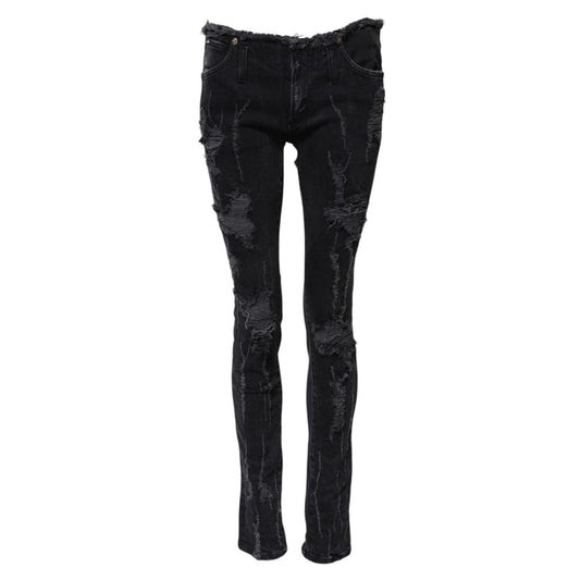 Dolce & Gabbana Black Cotton Tattered Skinny Denim Jeans PAN75633-40