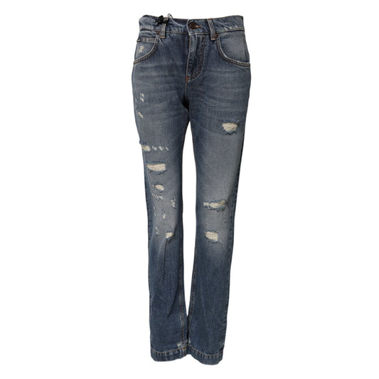 Dolce & Gabbana Blue Cotton Boyfriend Tattered Denim Jeans PAN75689-36