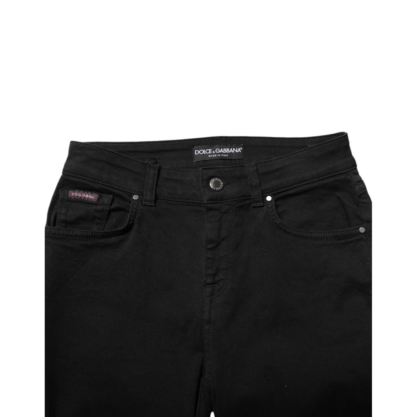 Dolce & Gabbana Black Cotton Logo Skinny Mid Waist Denim Jeans