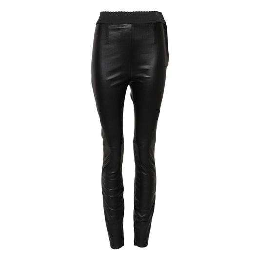 Dolce & Gabbana Black Leather Elastic Waist Pants PAN75963-40