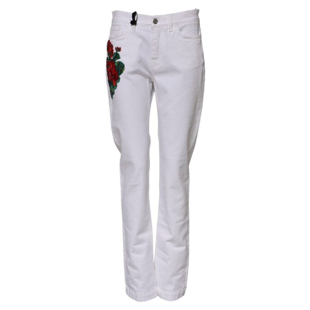 Dolce & Gabbana White Floral Embroidery GIRLY Denim Jeans PAN76500-42