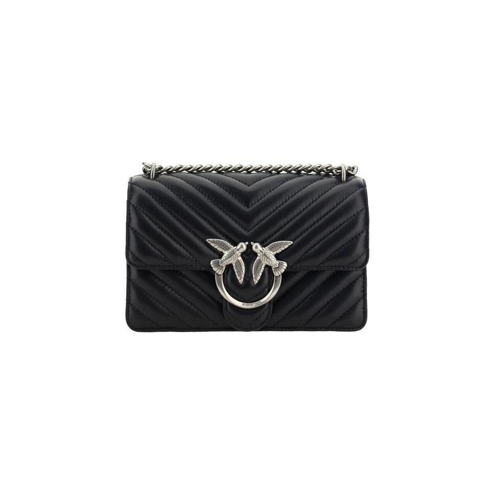 PINKO Black Calf Leather Bos Taurus Shoulder Bag