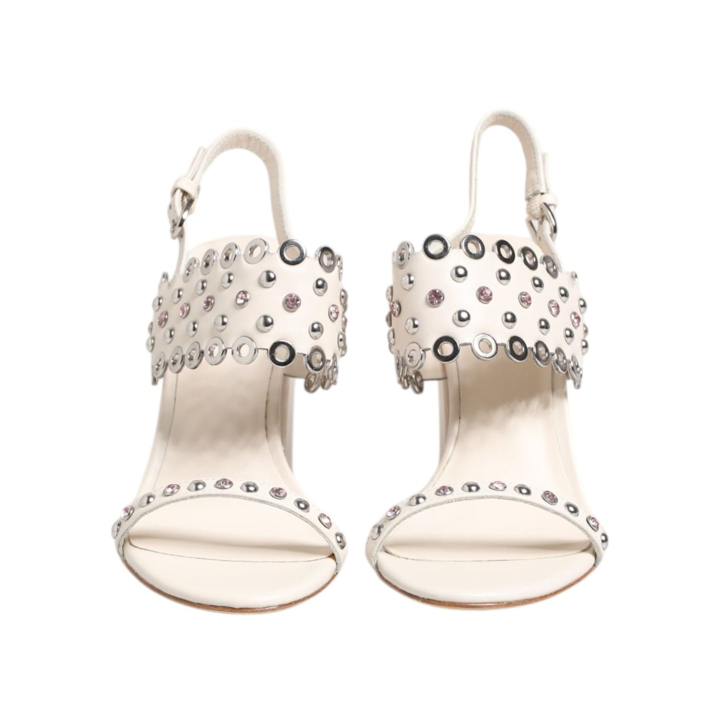 ASH White Block Heeled Studded Quarter Strap Sandals Shoes LA12600-40