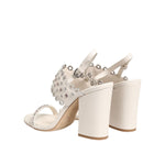ASH White Block Heeled Studded Quarter Strap Sandals Shoes LA12600-40