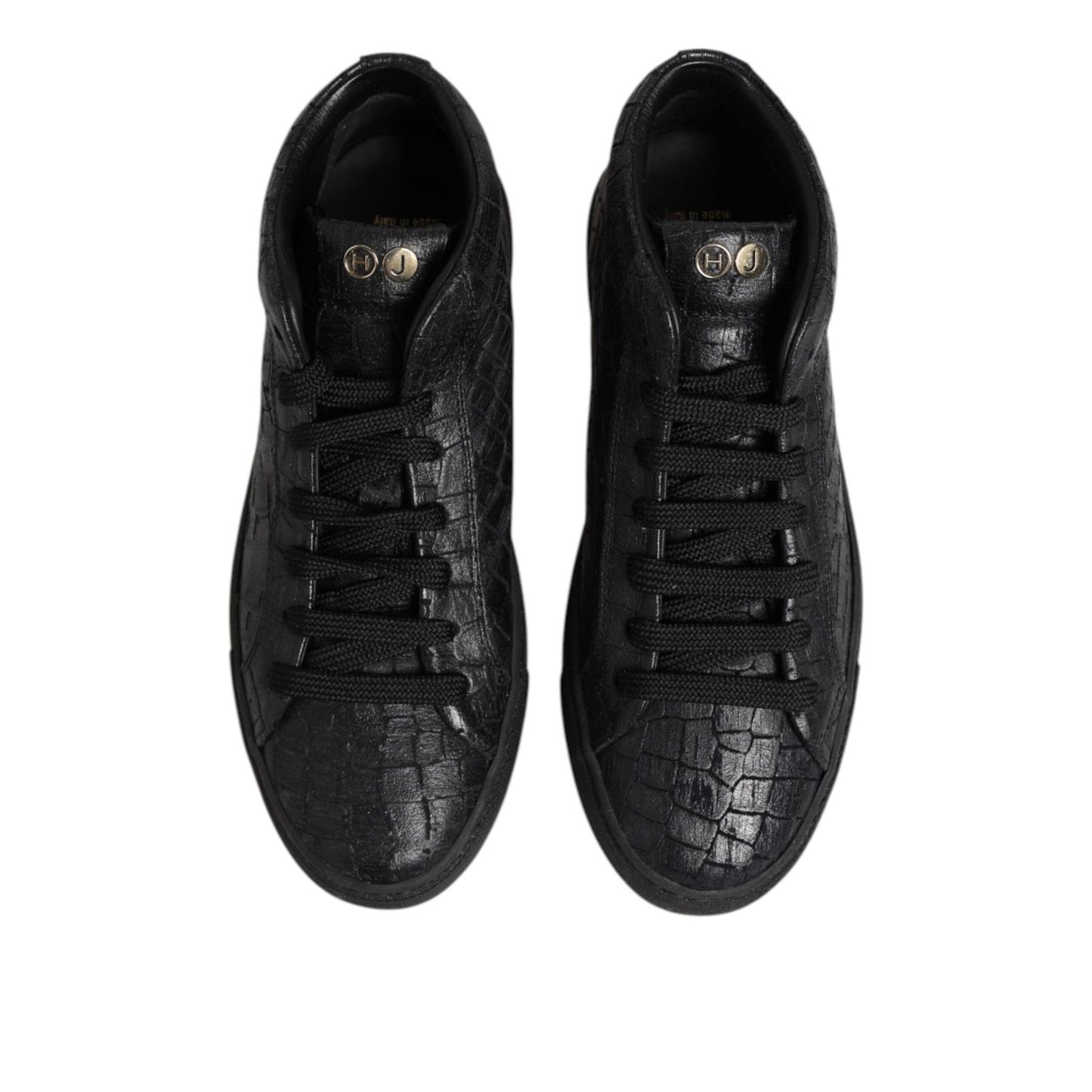 HIDE & JACK Black Leather Lace Up Mid Top Sneakers Shoes LA12568-37