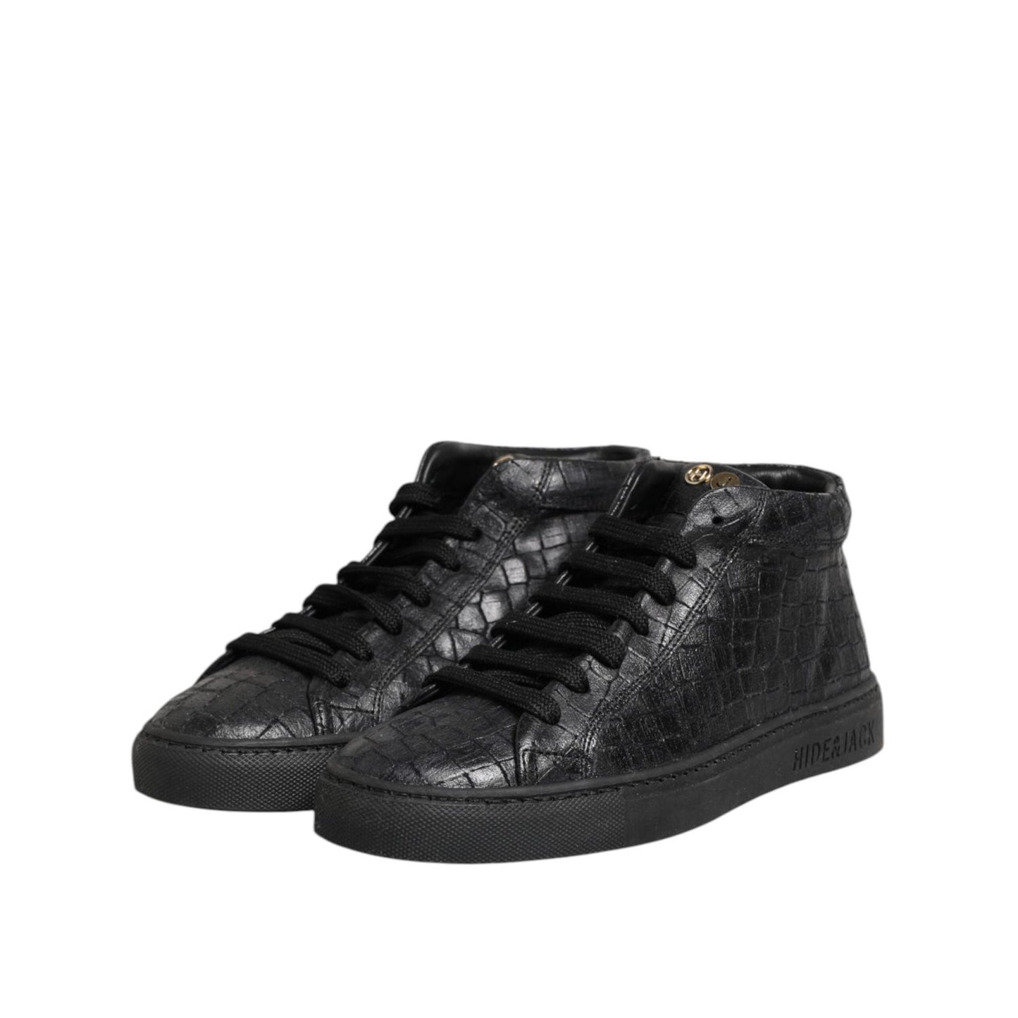 HIDE & JACK Black Leather Lace Up Mid Top Sneakers Shoes LA12568-37