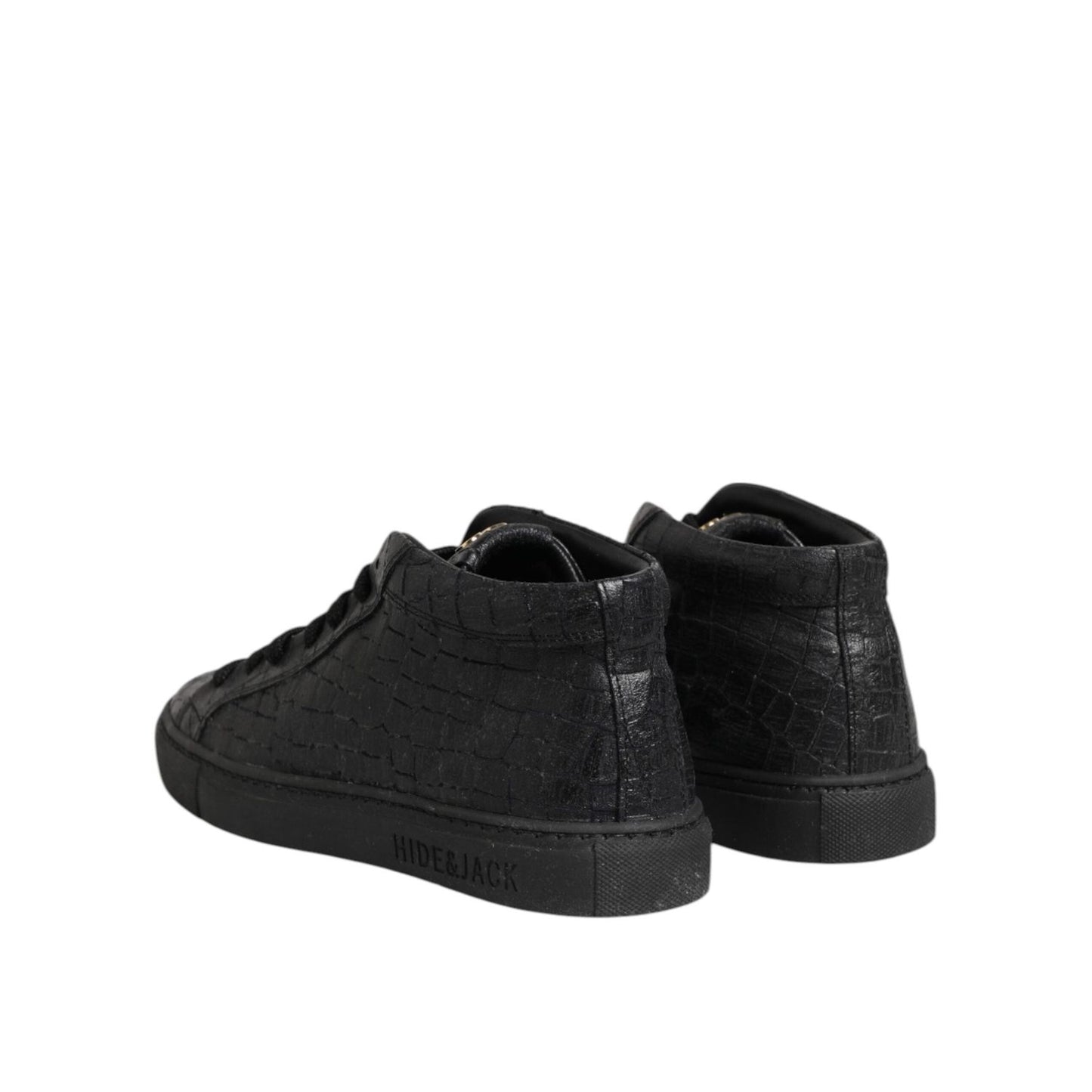 HIDE & JACK Black Leather Lace Up Mid Top Sneakers Shoes LA12568-37