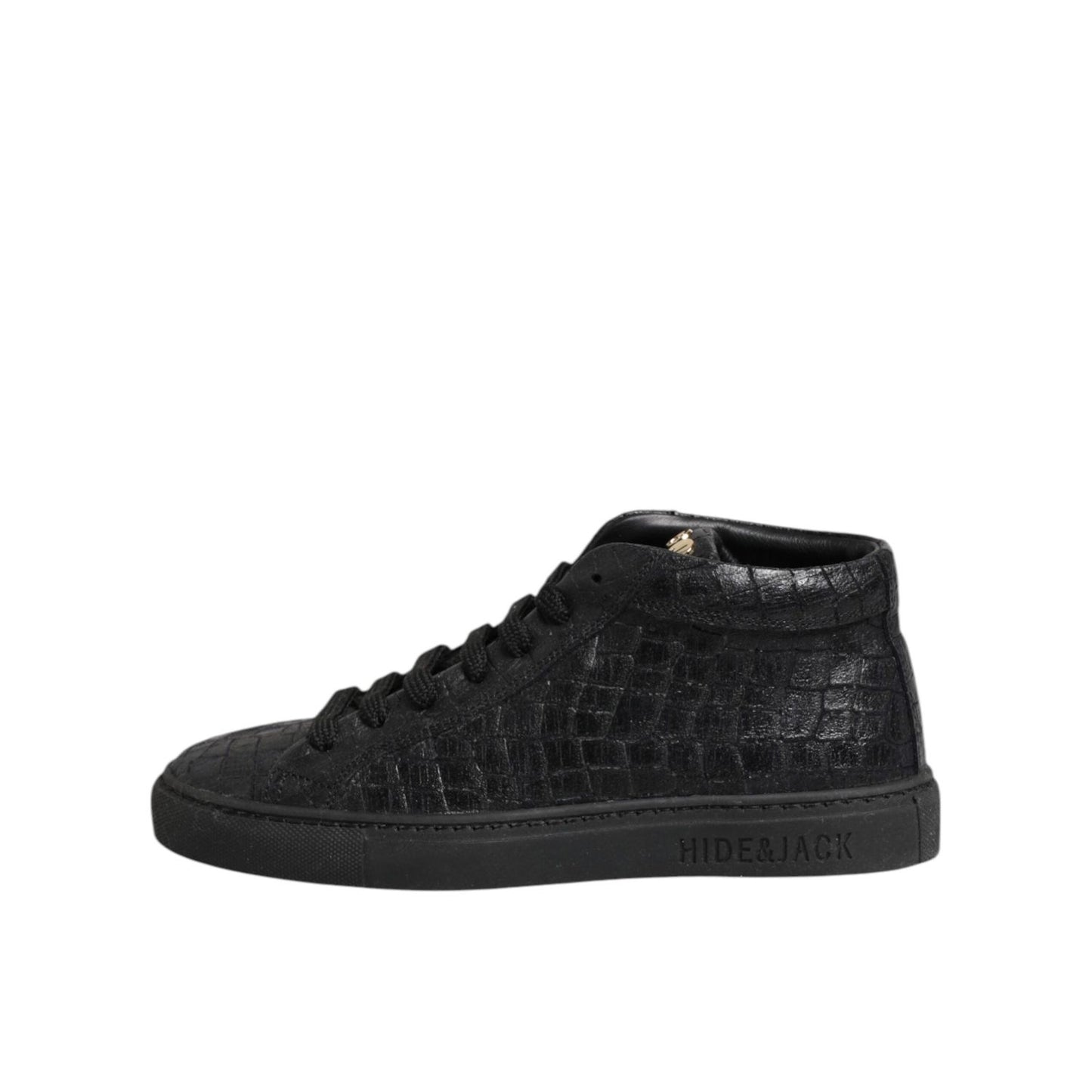 HIDE & JACK Black Leather Lace Up Mid Top Sneakers Shoes LA12568-37