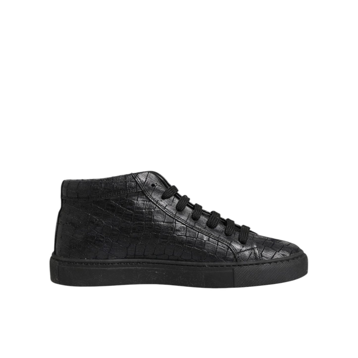 HIDE & JACK Black Leather Lace Up Mid Top Sneakers Shoes LA12568-37