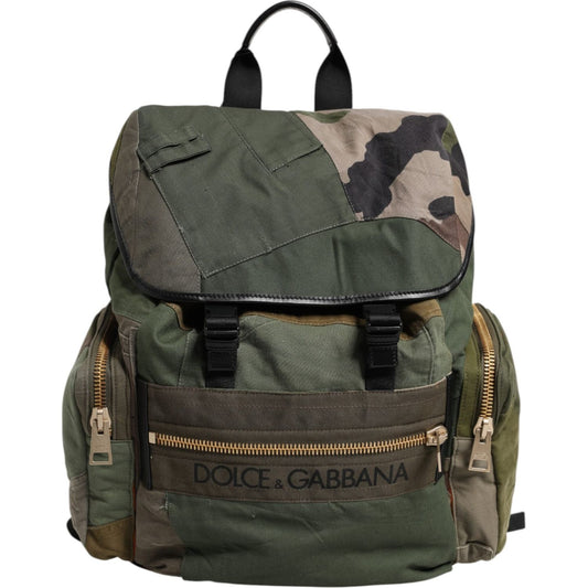 Dolce & Gabbana Military Green Patchwork Rucksack Backpack Bag