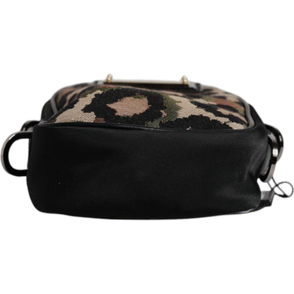 Dolce & Gabbana Multicolor Leopard Jacquard Logo Plaque Neck Strap Bag