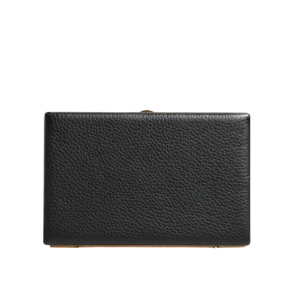 Dolce & Gabbana Black Leather Gold Frame Clutch Evening Party Purse Bag