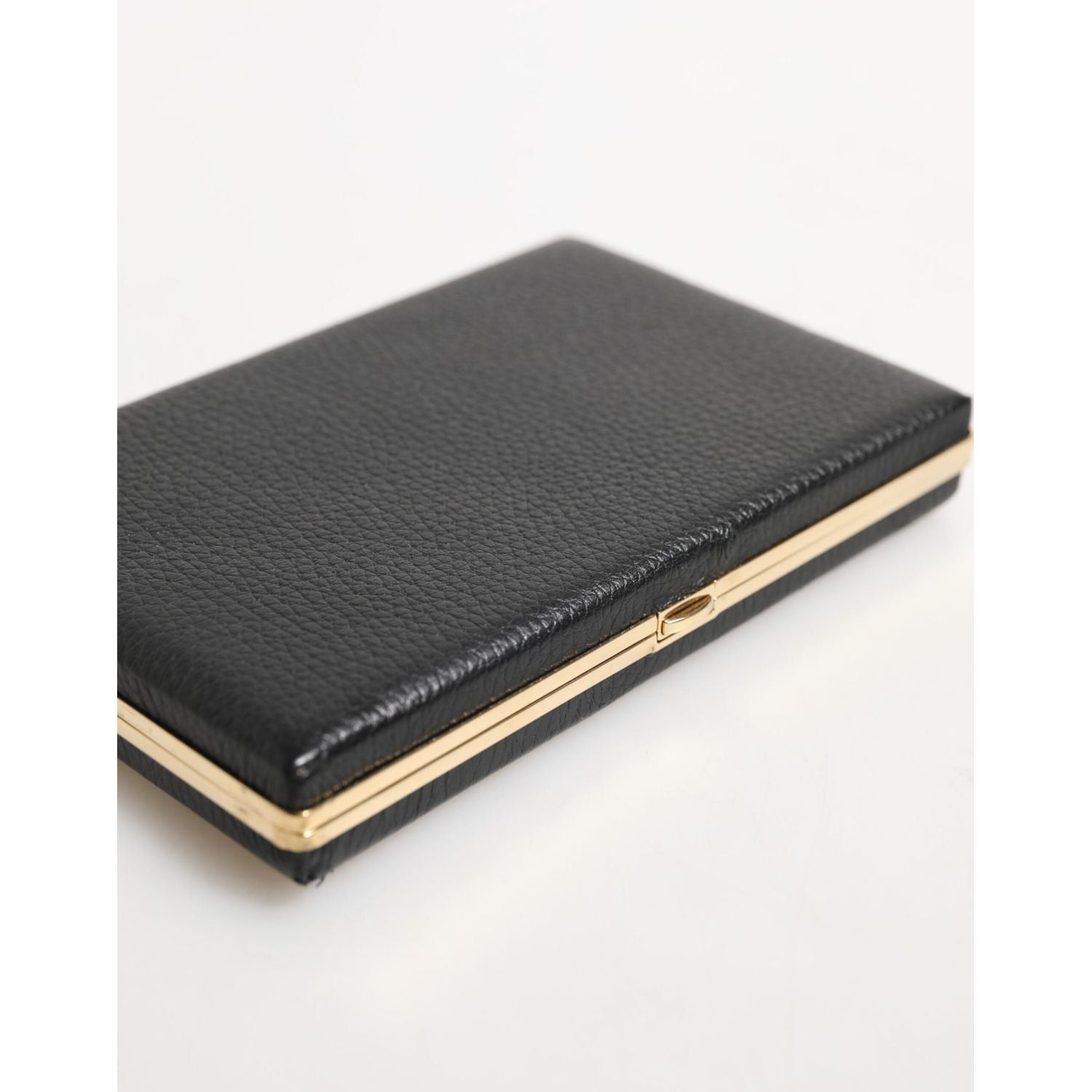 Dolce & Gabbana Black Leather Gold Frame Clutch Evening Party Purse Bag