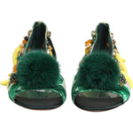 Dolce & Gabbana Green Mink Fur Satin Banana Leaf Sandals Shoes LA12817-35.5