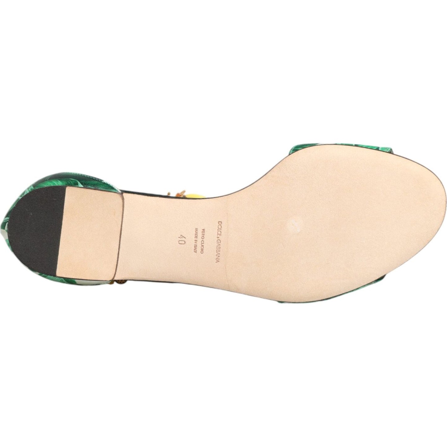 Dolce & Gabbana Green Mink Fur Satin Banana Leaf Sandals Shoes LA12817-35.5