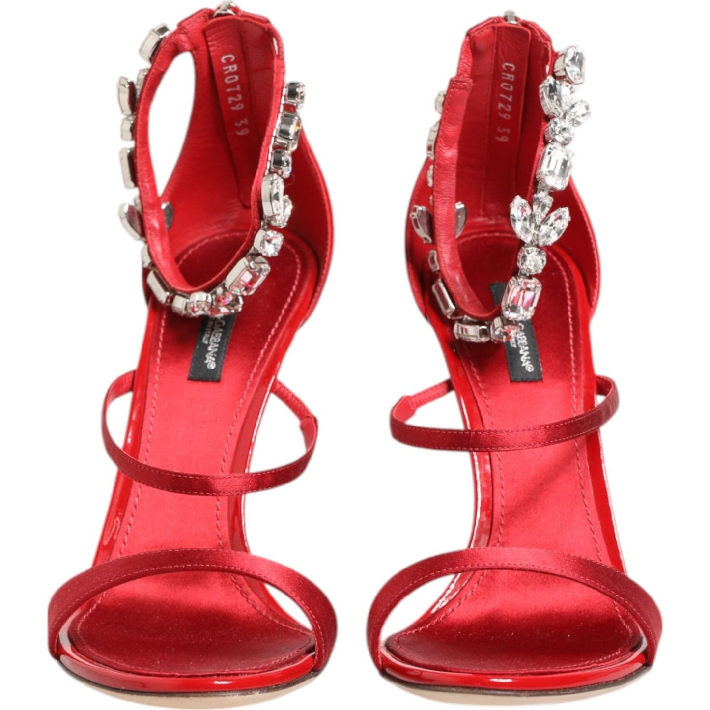 Dolce & Gabbana Red Satin Crystals Keira Sandals Heels Shoes LA12906-35.5