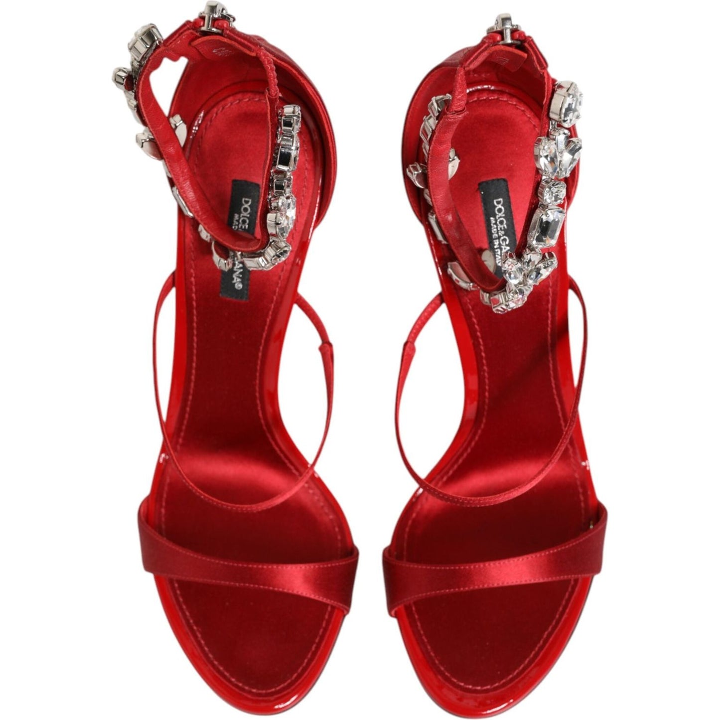 Dolce & Gabbana Red Satin Crystals Keira Sandals Heels Shoes LA12906-35.5