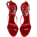 Dolce & Gabbana Red Satin Crystals Keira Sandals Heels Shoes LA12906-35.5