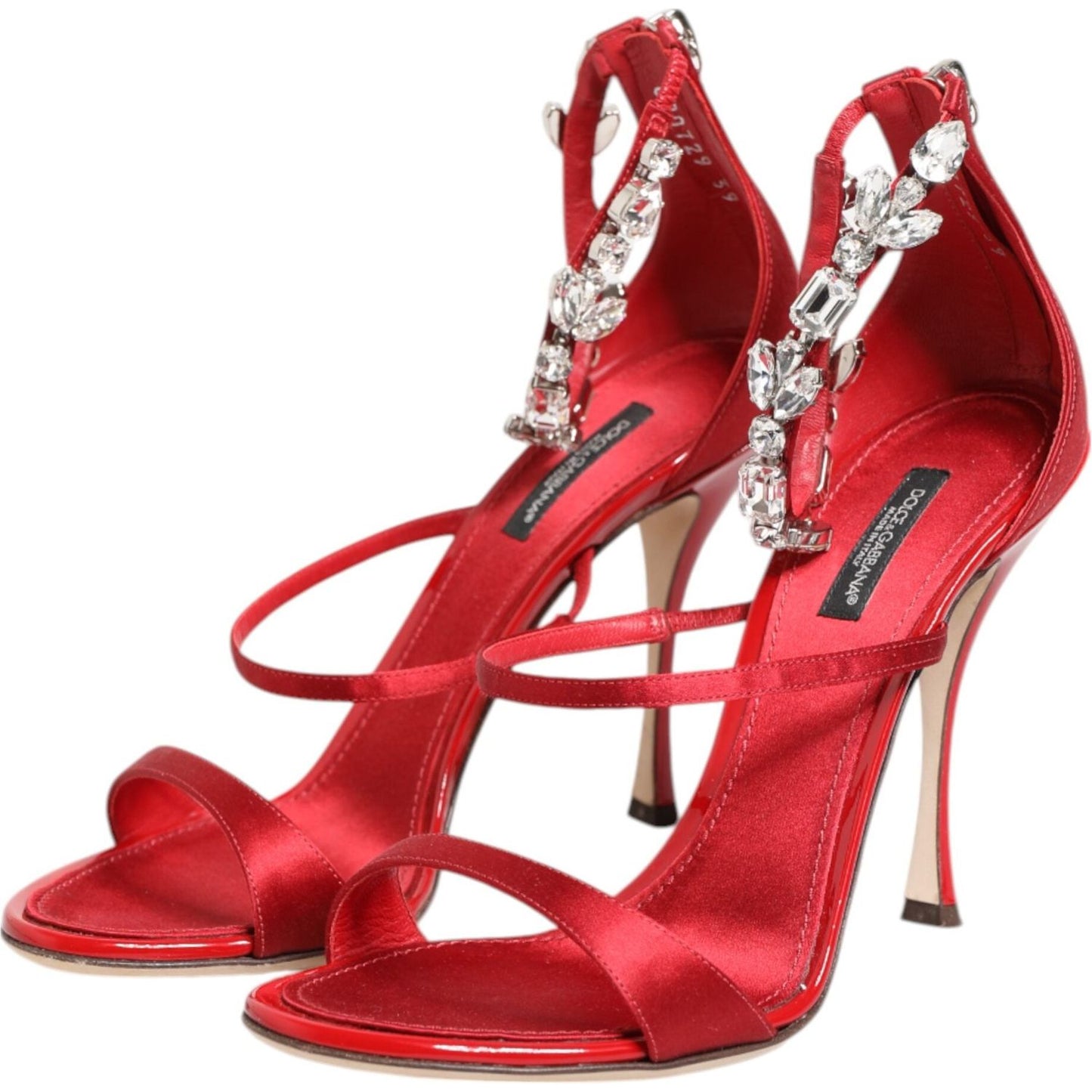 Dolce & Gabbana Red Satin Crystals Keira Sandals Heels Shoes LA12906-35.5