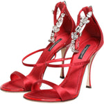 Dolce & Gabbana Red Satin Crystals Keira Sandals Heels Shoes LA12906-35.5