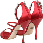 Dolce & Gabbana Red Satin Crystals Keira Sandals Heels Shoes LA12906-35.5