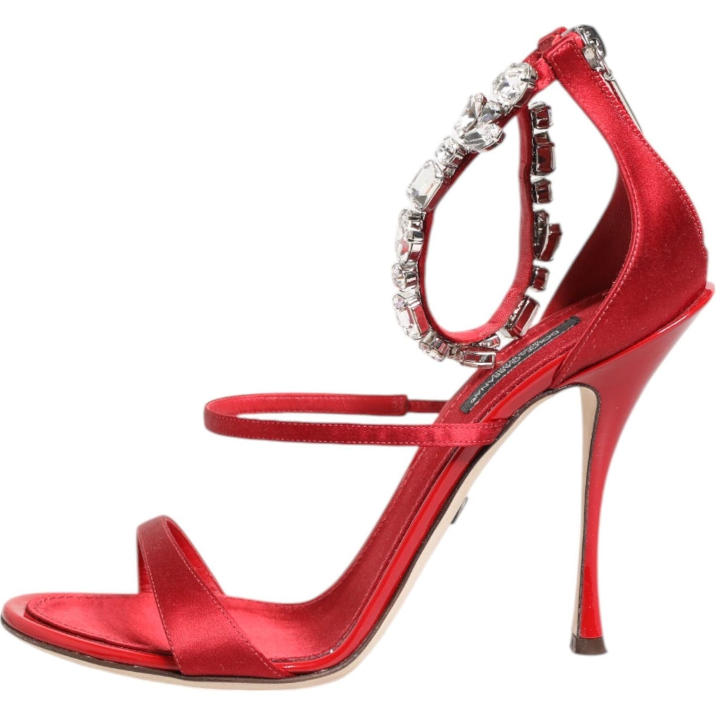 Dolce & Gabbana Red Satin Crystals Keira Sandals Heels Shoes LA12906-35.5